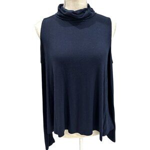 See You Monday Womens Navy Sleeveless Turtleneck Cold Shoulder Top L